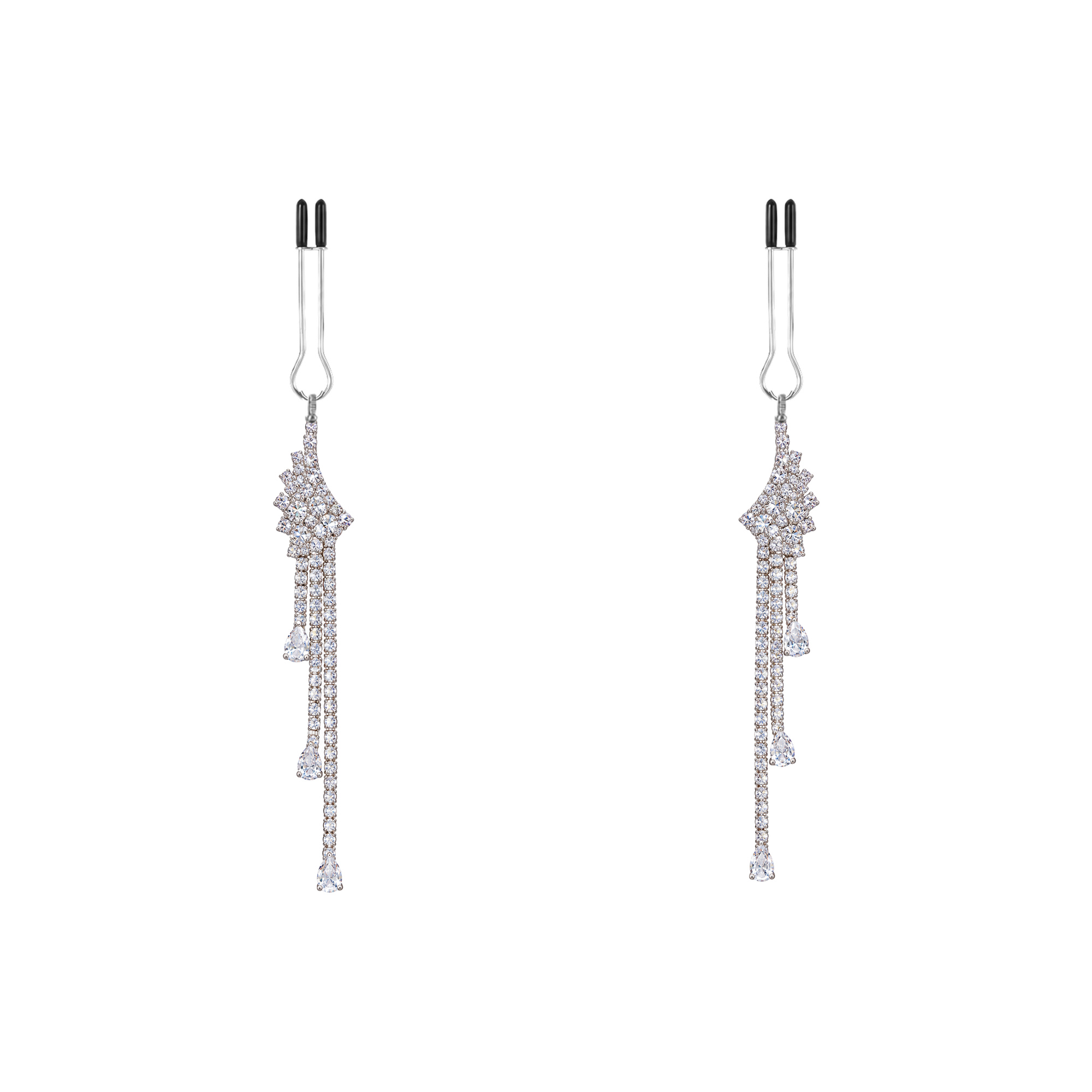 A pair of silver-tone non-piercing clips: star motif with cascading strands