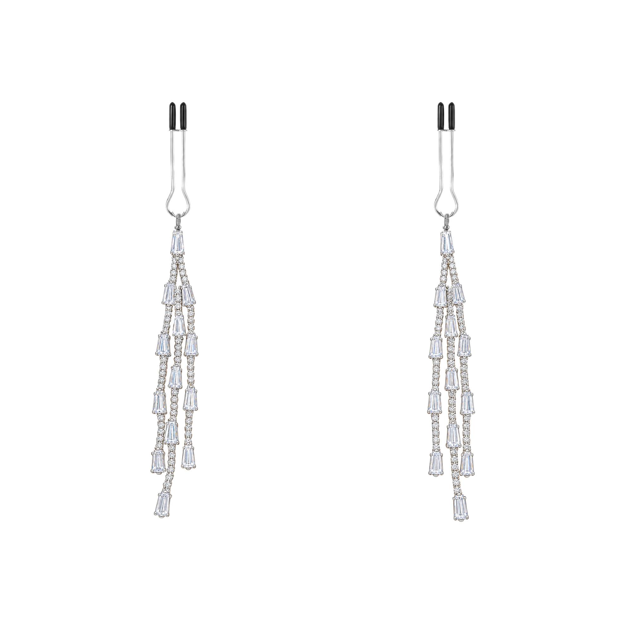 A pair of silver-tone non-piercing clips: layered elongated accents