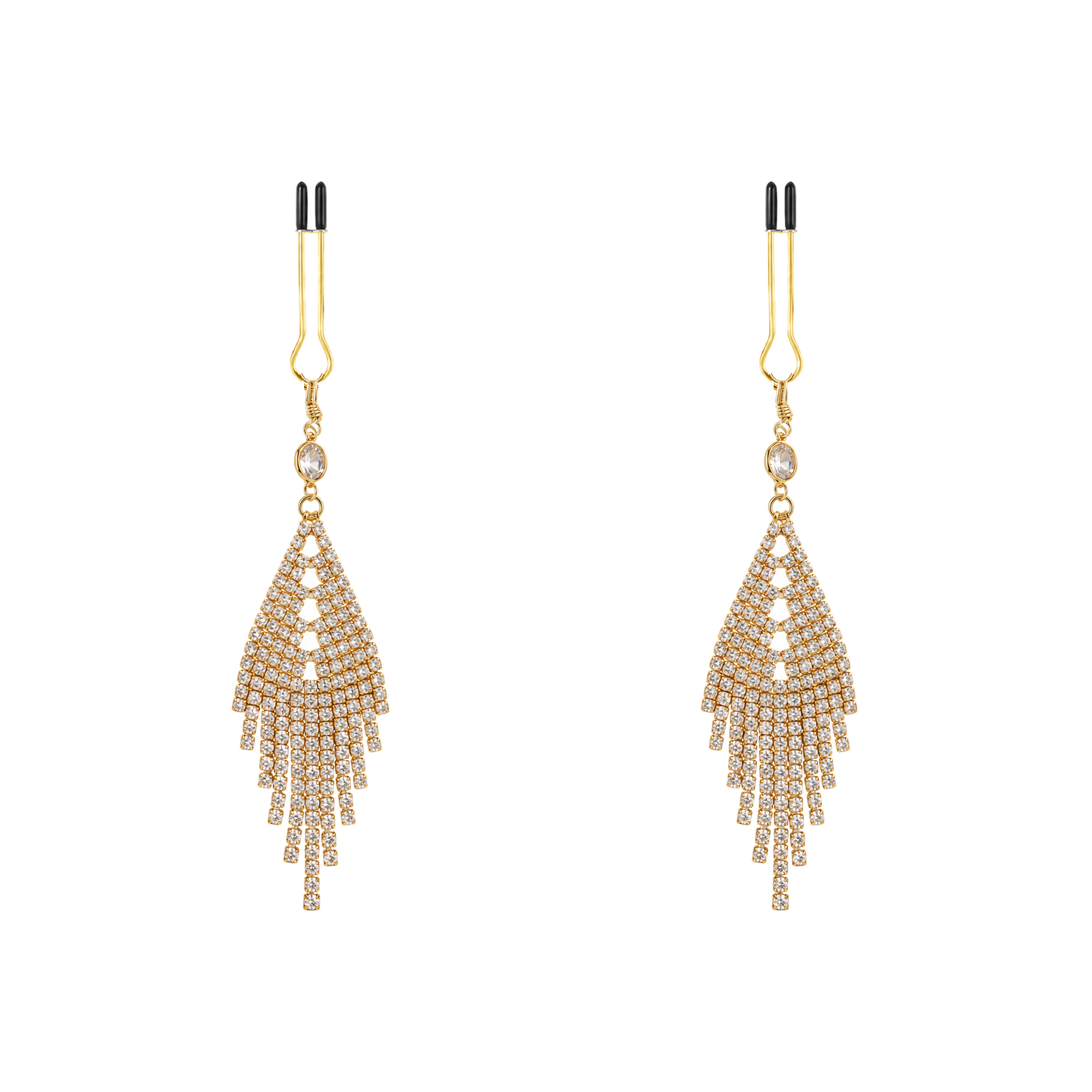 A pair of gold-tone non-piercing clips: fan-shaped layered fringe
