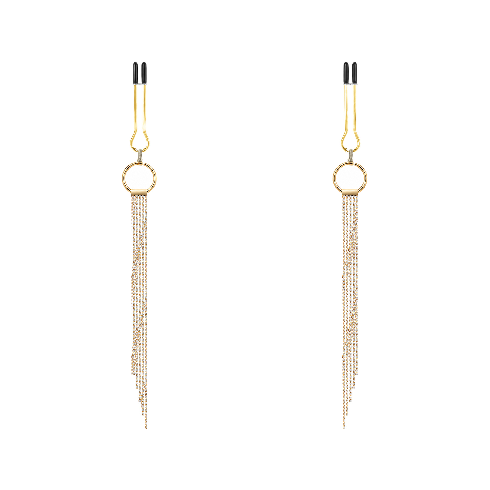 A pair of gold-tone non-piercing clips: slim cascading fringe