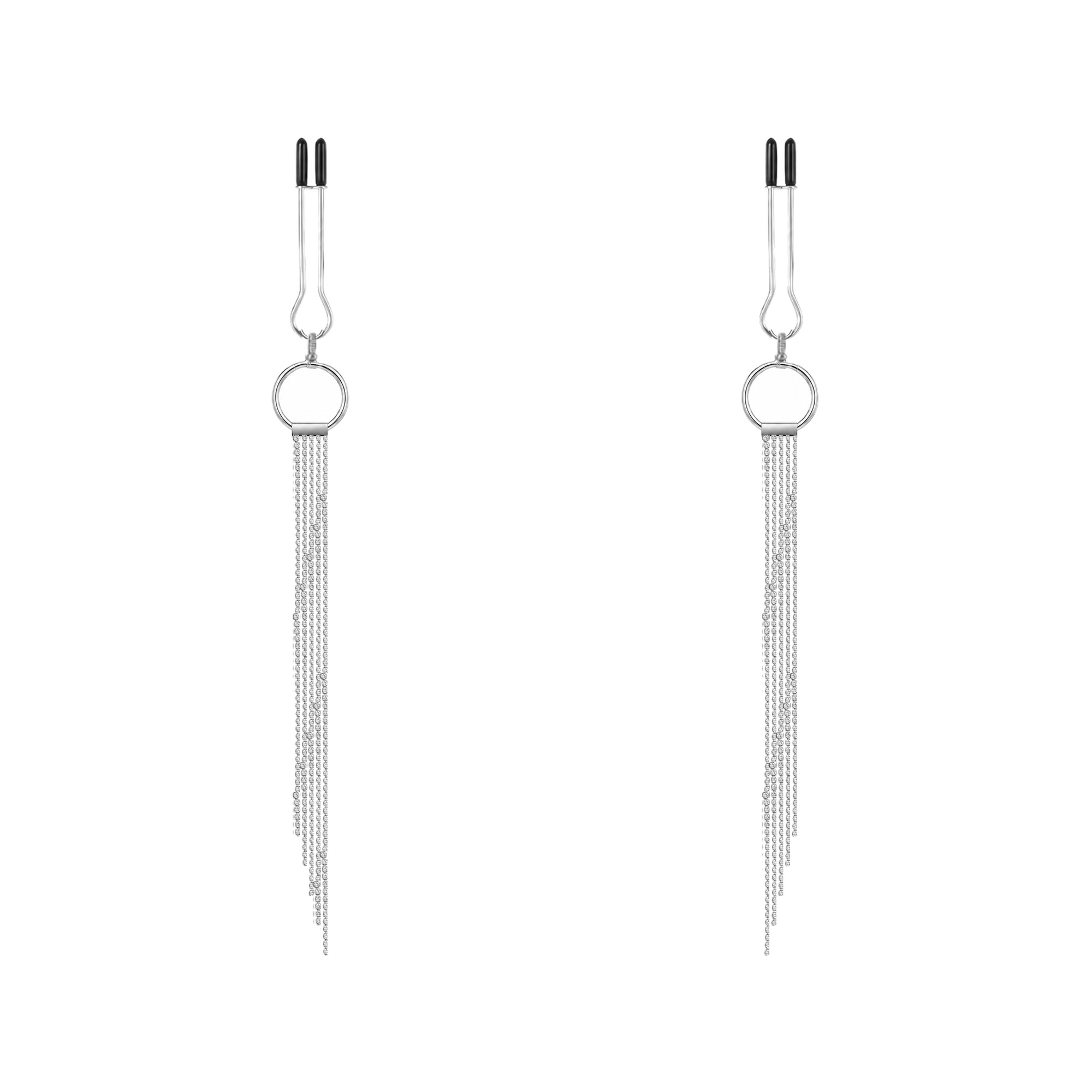 A pair of silver-tone non-piercing clips: slim cascading fringe