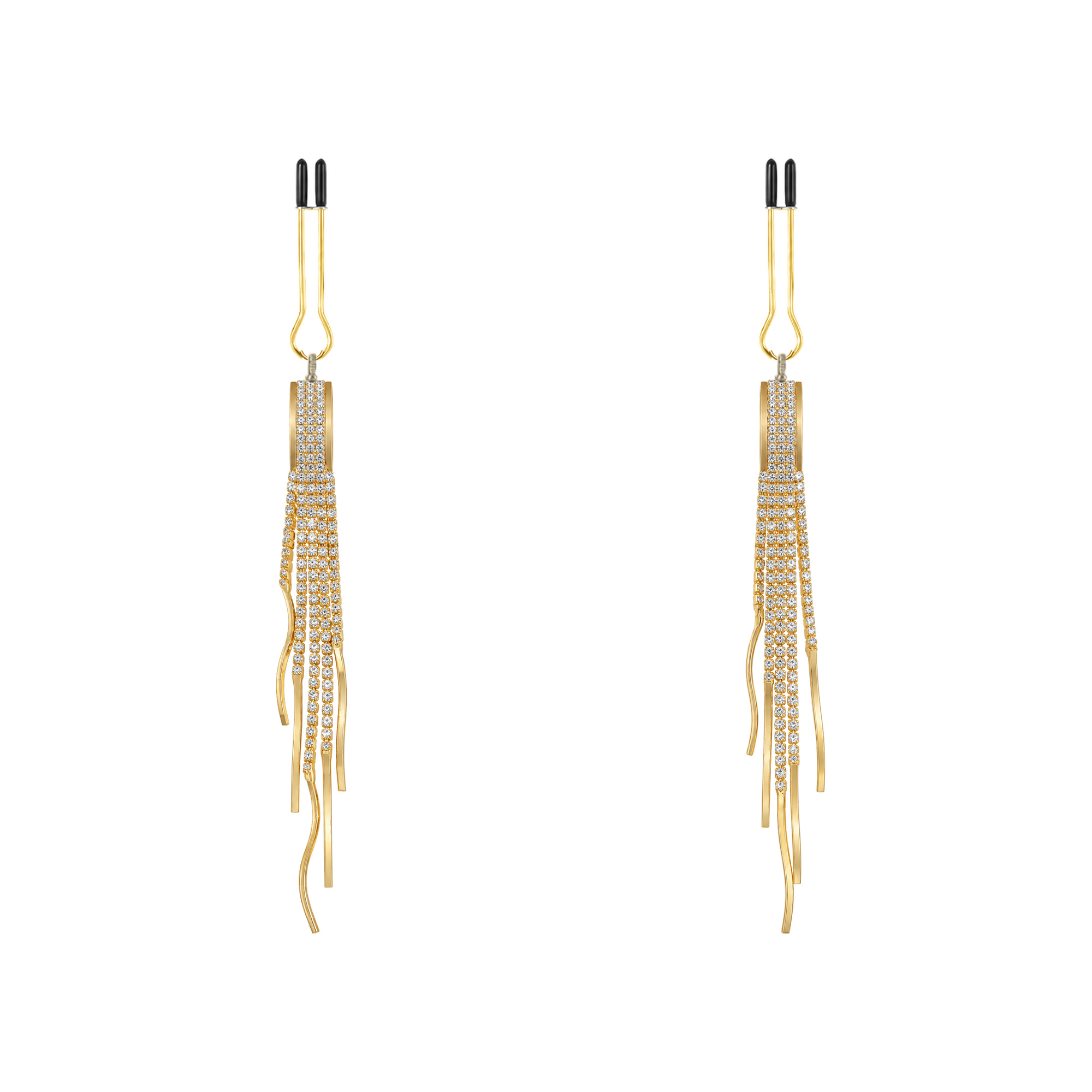 A pair of gold-tone non-piercing clips: layered tapered fringe
