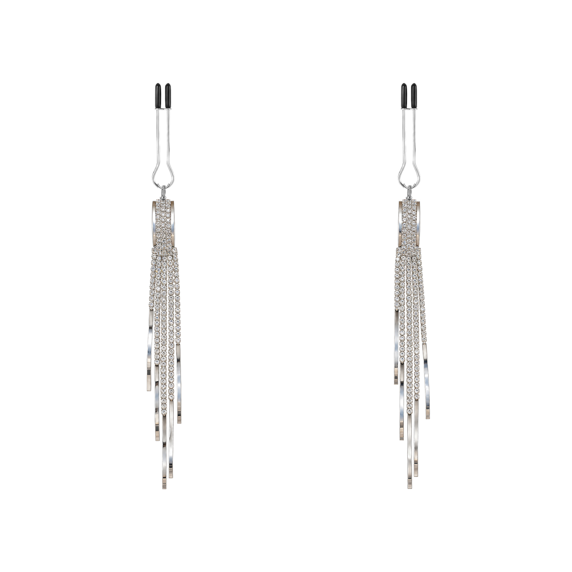 A pair of silver-tone non-piercing clips: layered tapered fringe