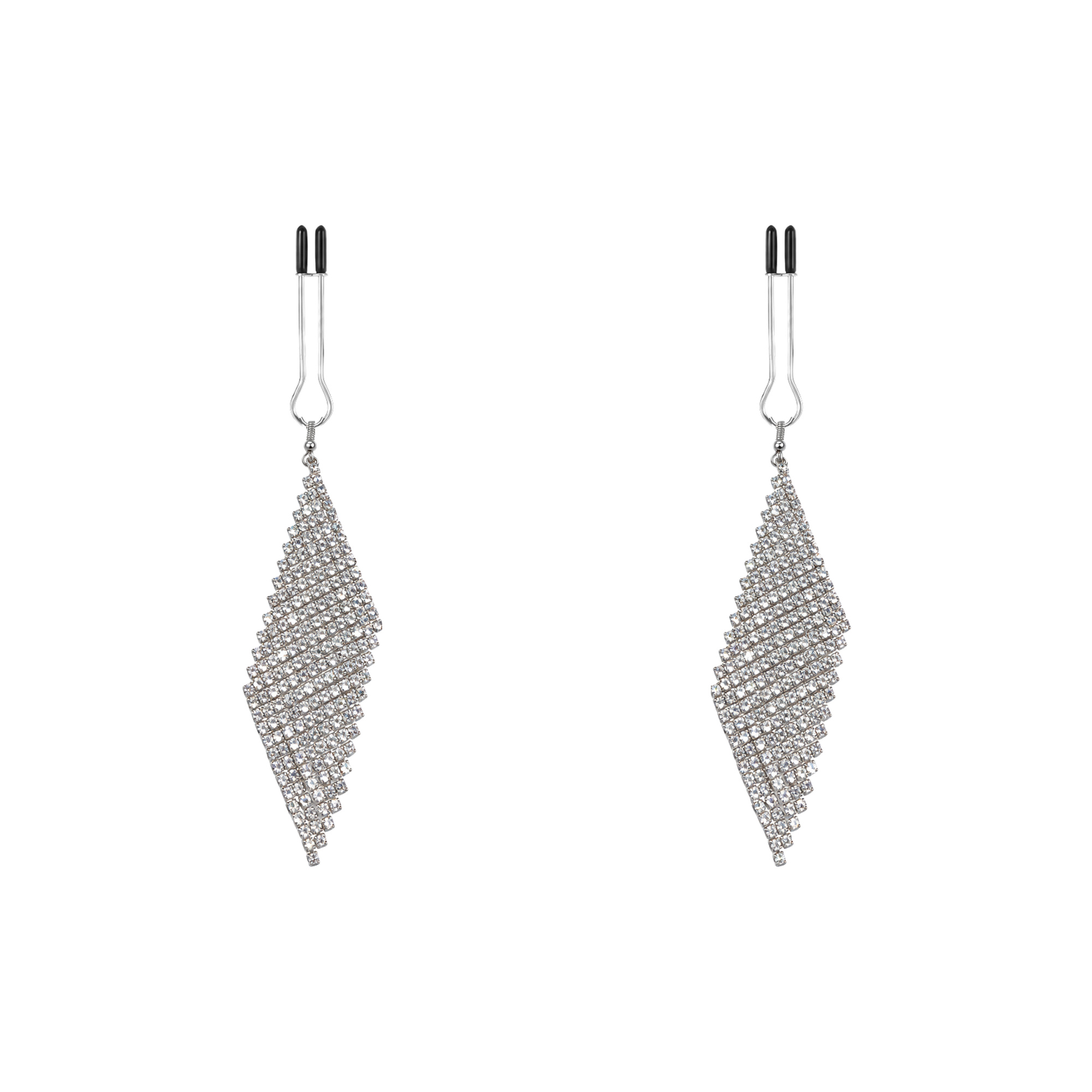 A pair of silver-tone non-piercing clips: flowing crystal-look mesh
