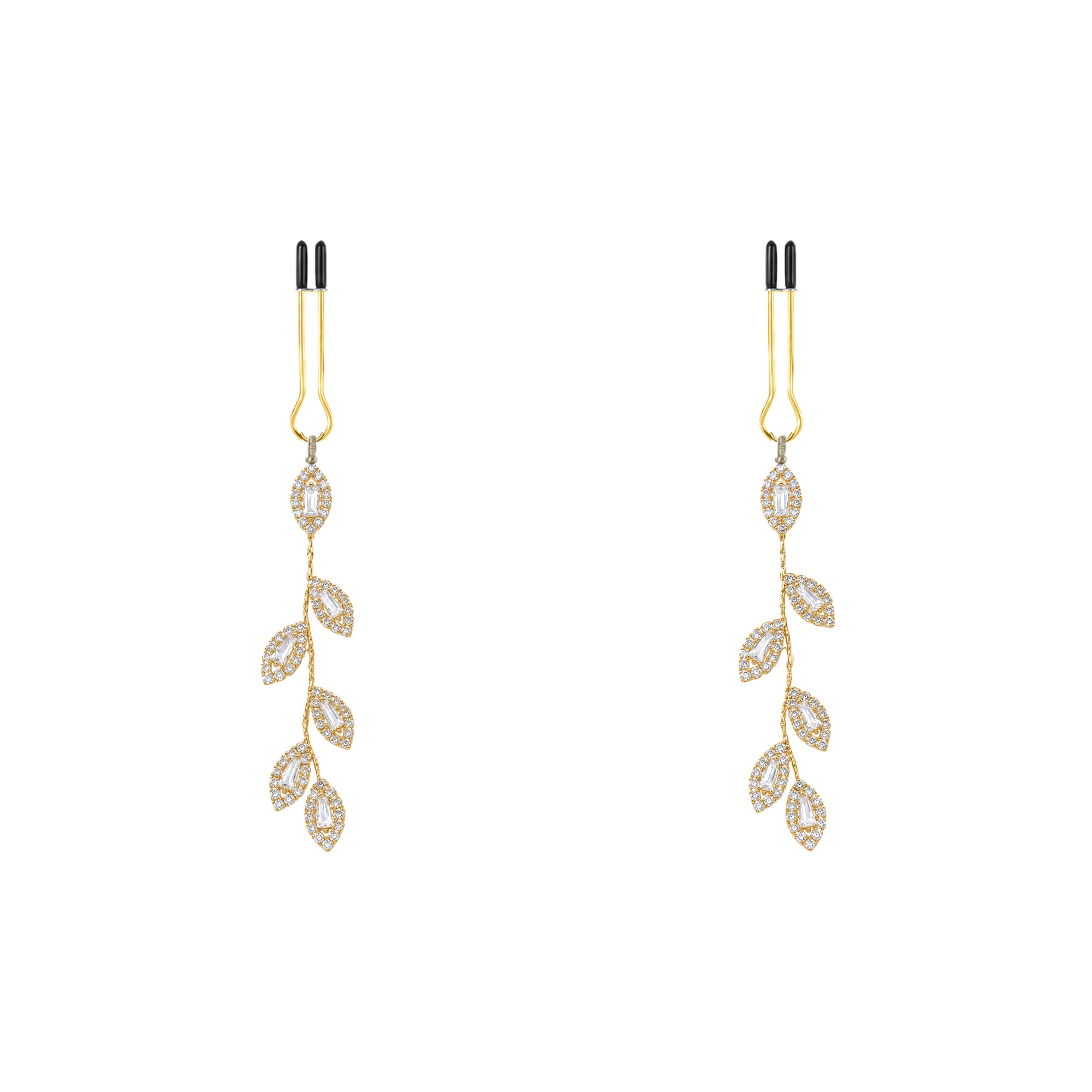 A pair of gold-tone non-piercing clips: branching leaf-shaped charms