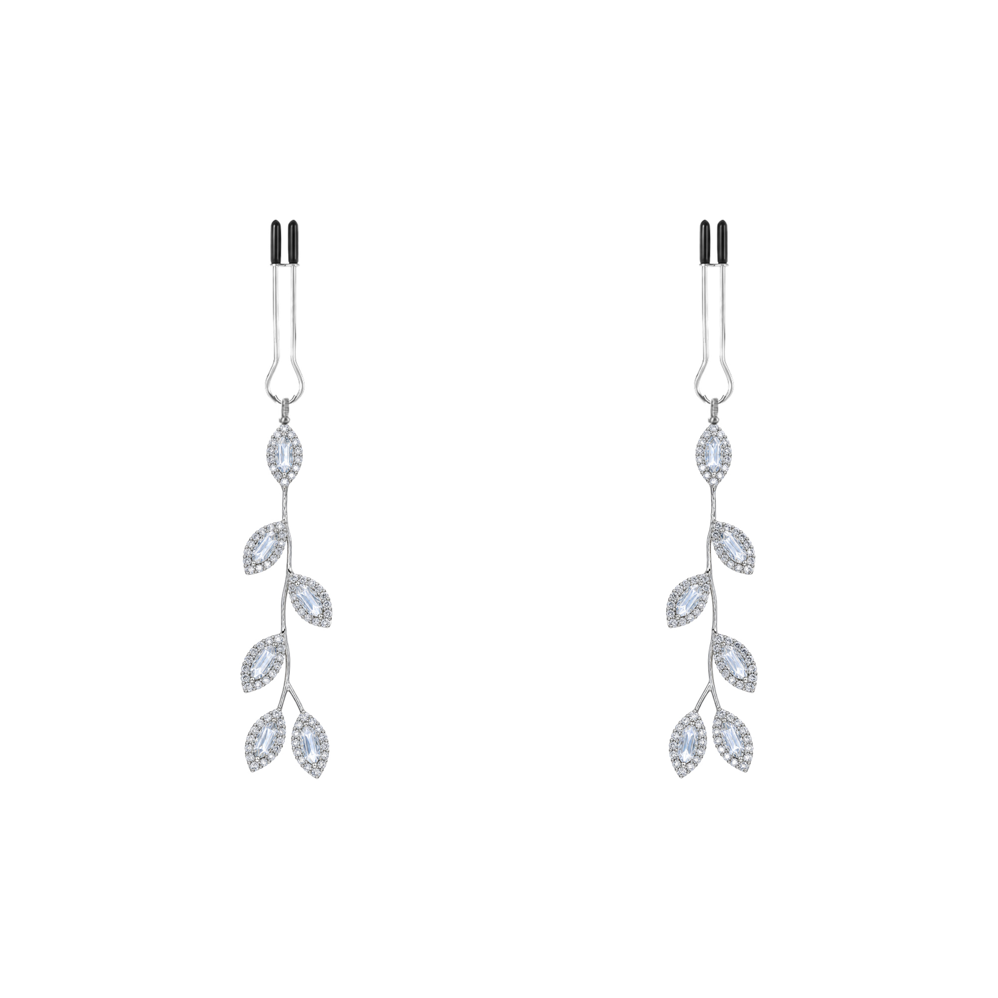 A pair of silver-tone non-piercing clips: branching leaf-shaped charms