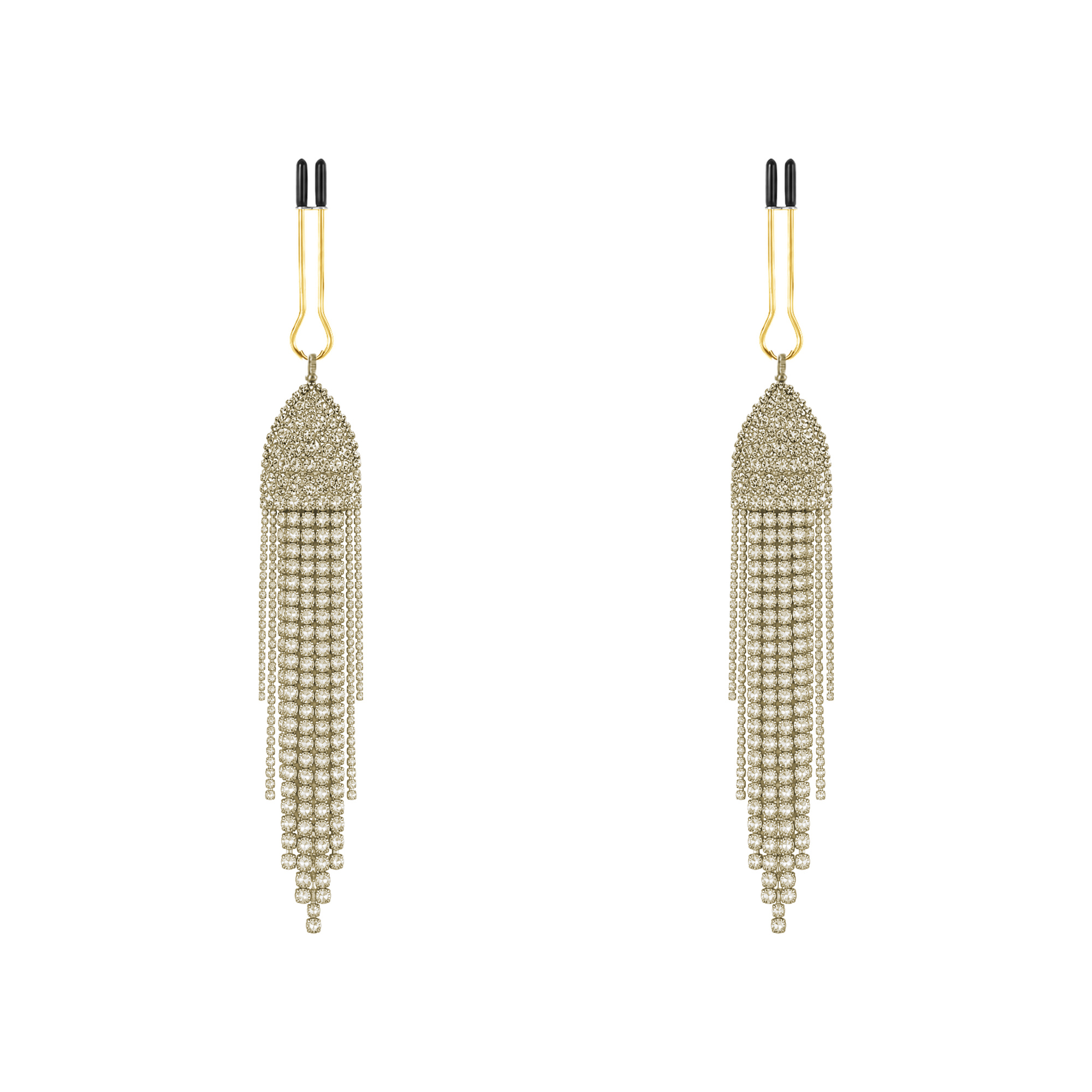 A pair of gold-tone non-piercing clips: arched motif with layered fringe