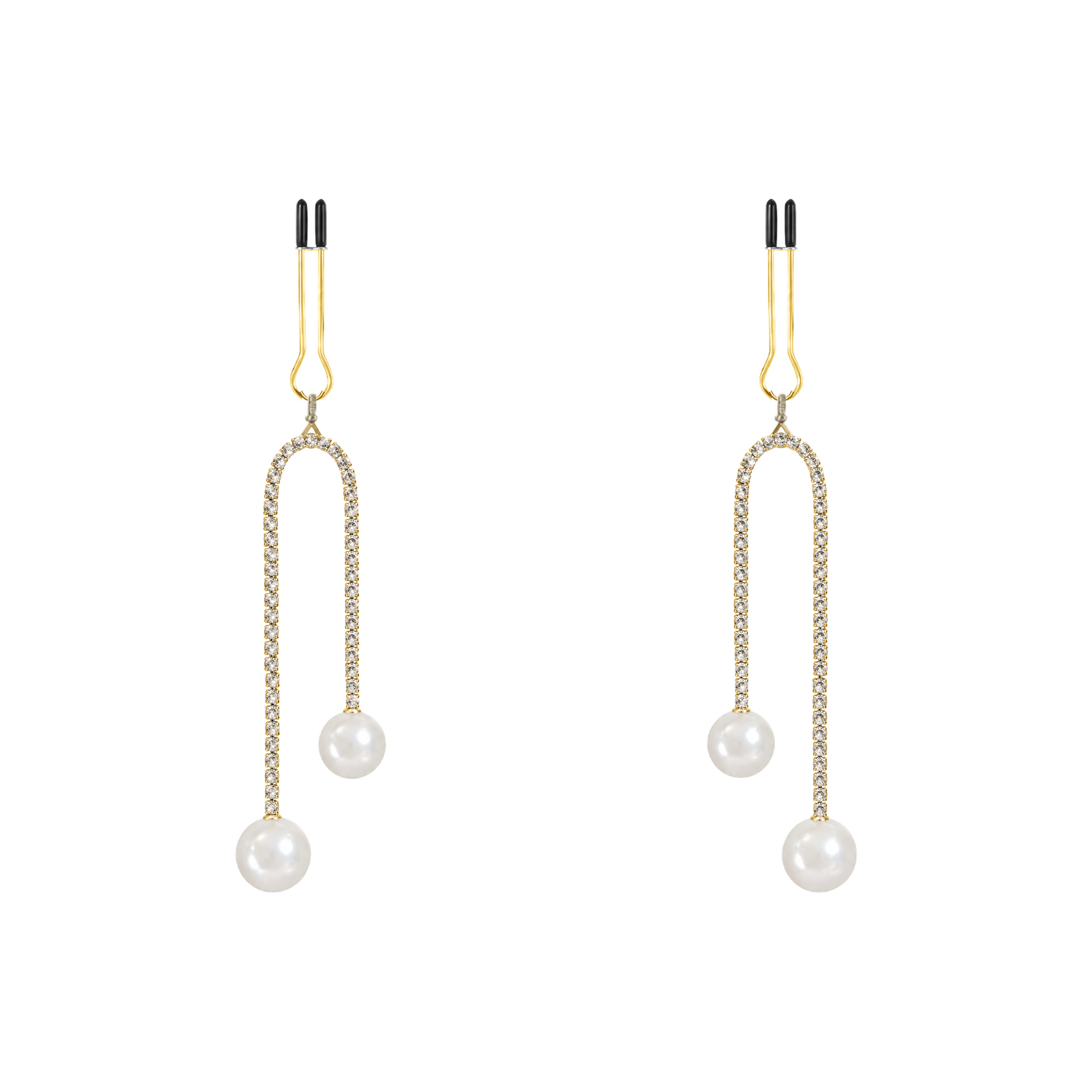 A pair of gold-tone non-piercing clips: long loop with imitation-pearl accents