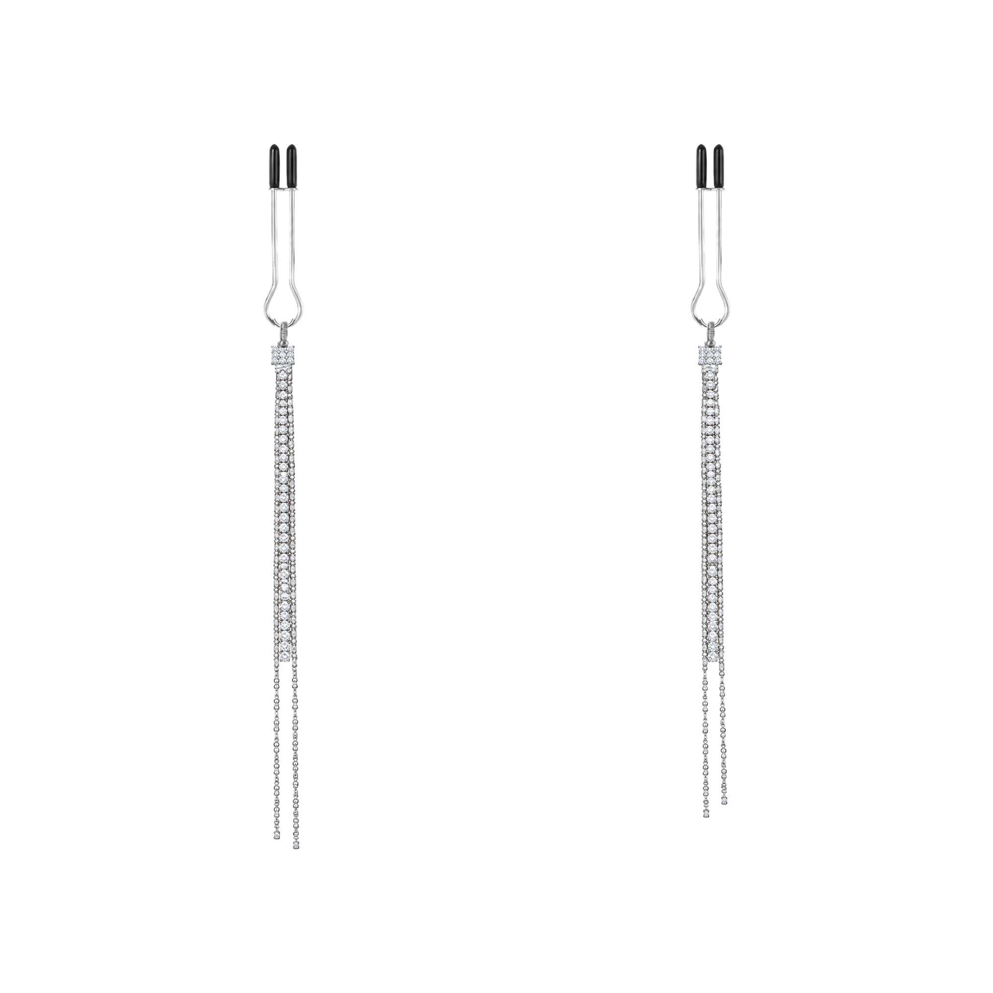 A pair of silver-tone non-piercing clips: fine elongated strands