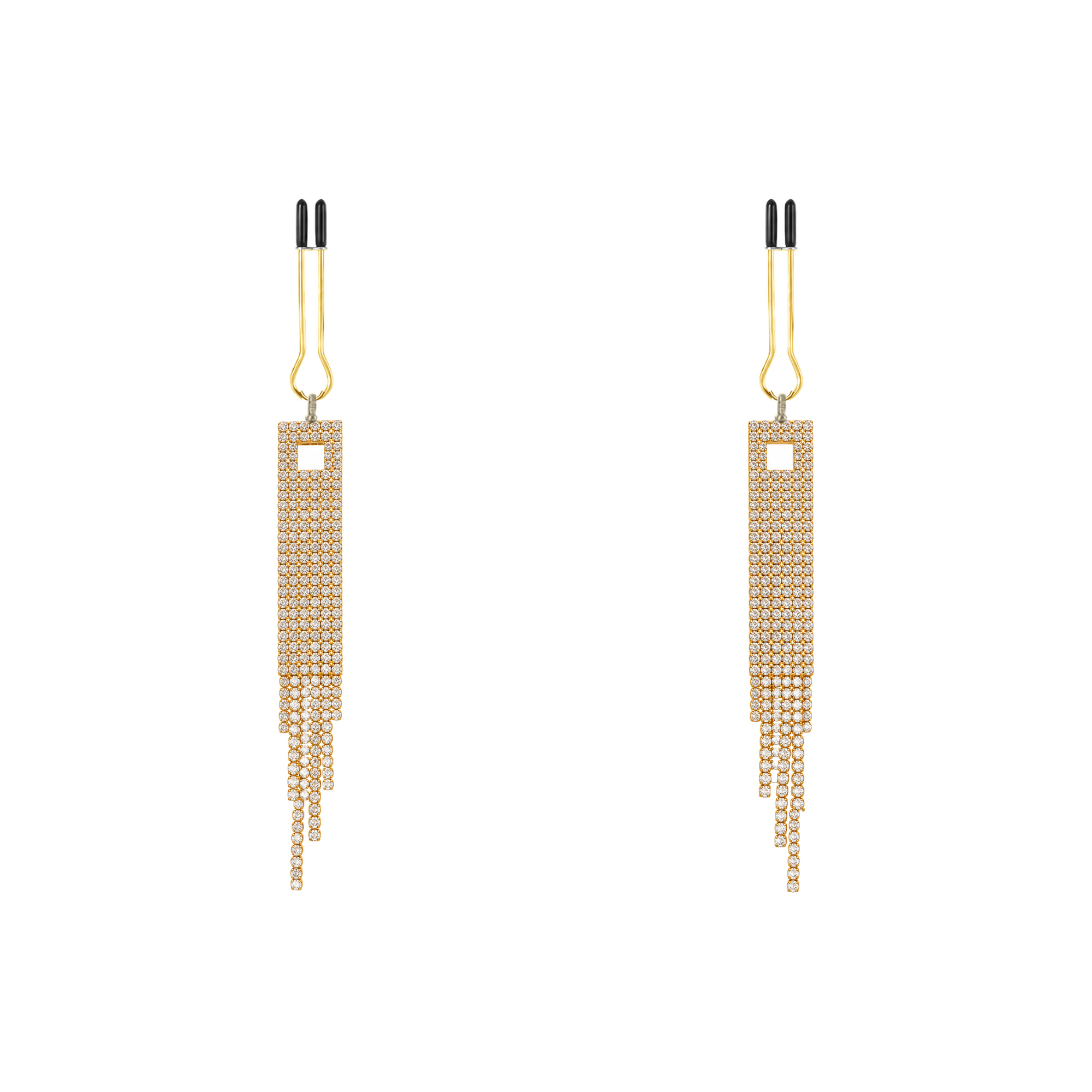 A pair of gold-tone non-piercing clips: rectangular motif with graduated fringe
