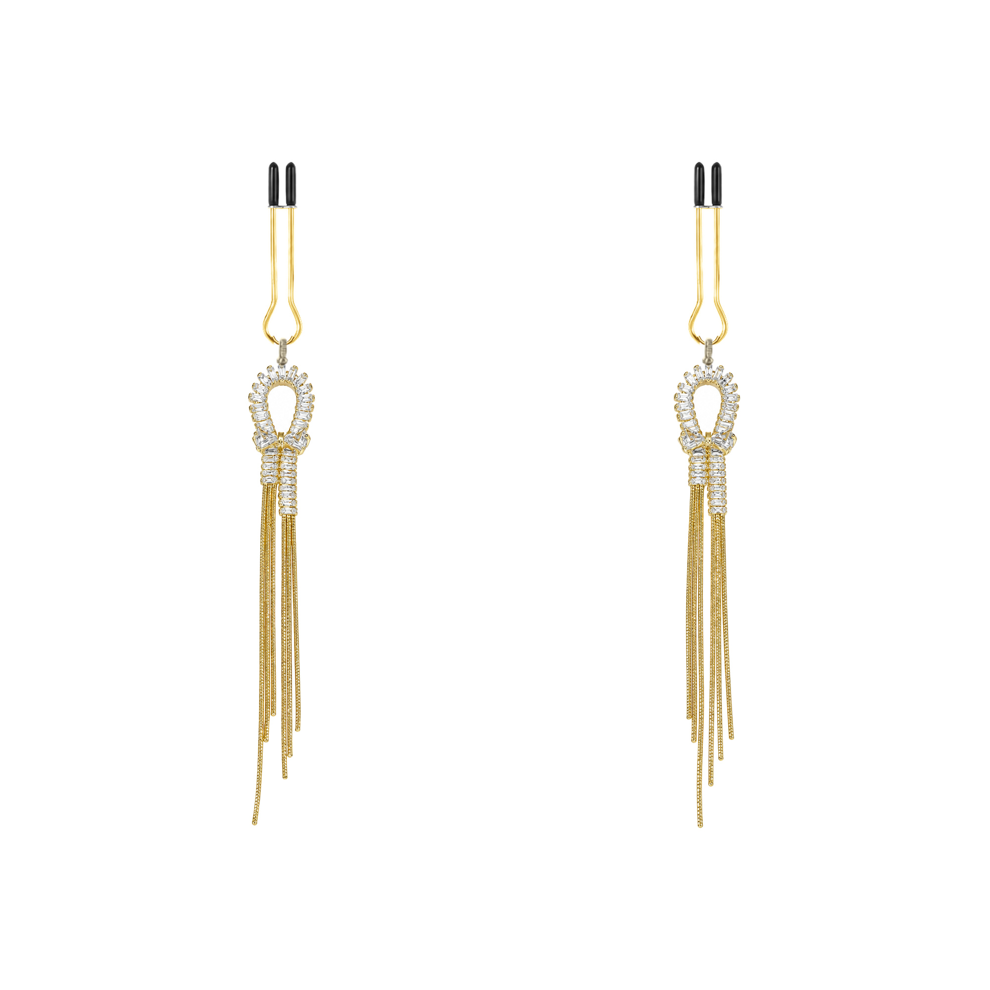 A pair of gold-tone non-piercing clips: small loop with long trailing strands