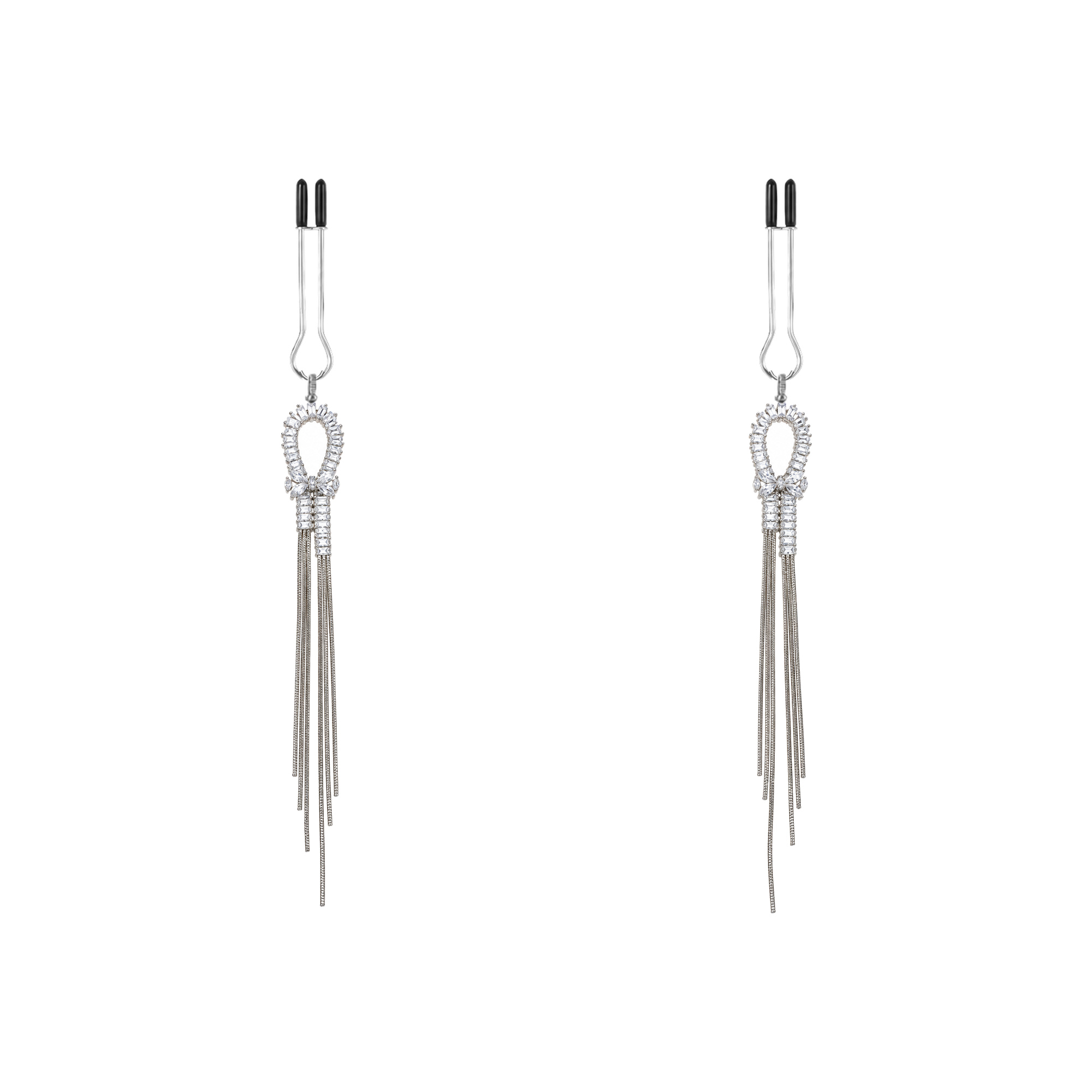 A pair of silver-tone non-piercing clips: small loop with long trailing strands