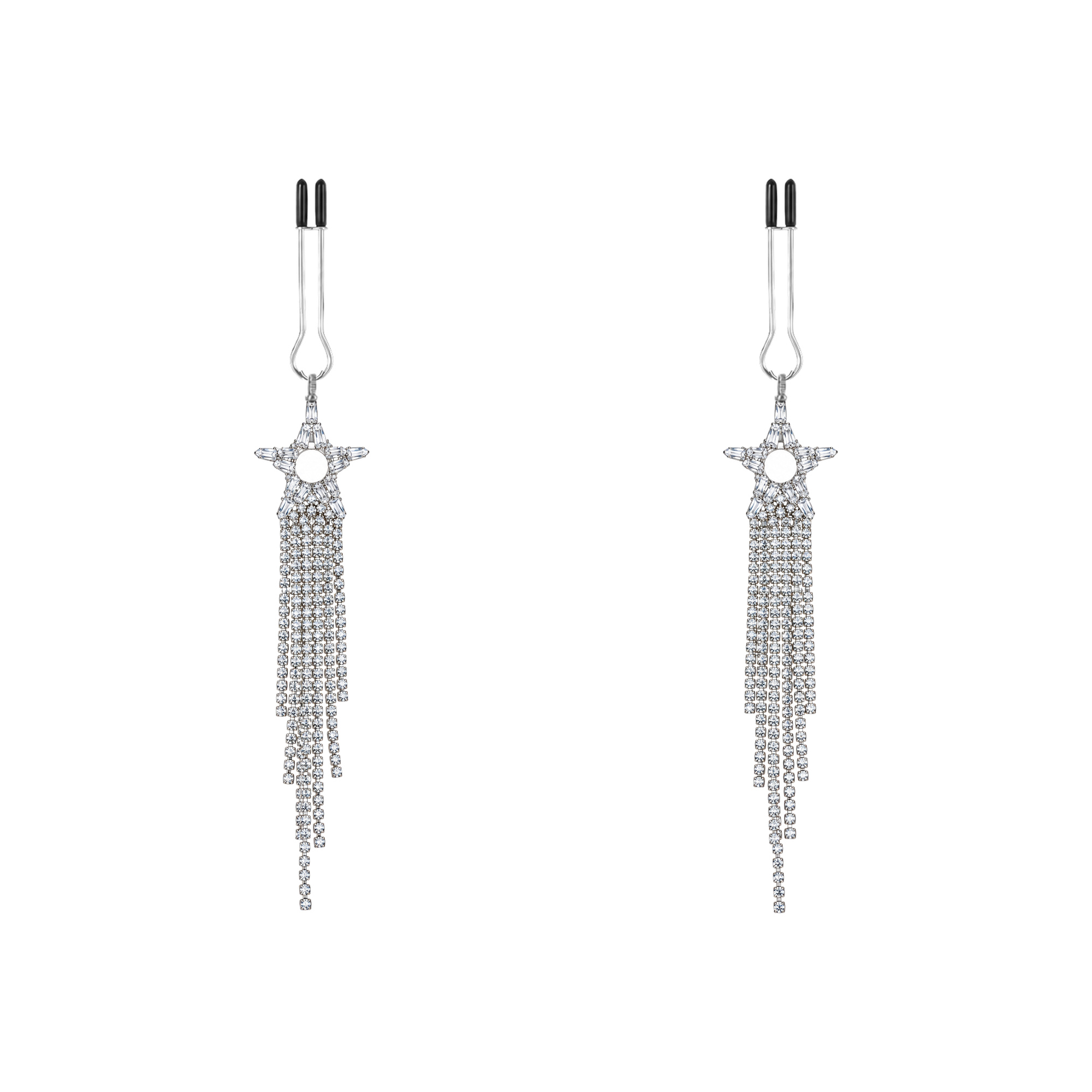 A pair of silver-tone non-piercing clips: small floral motif with fine fringe