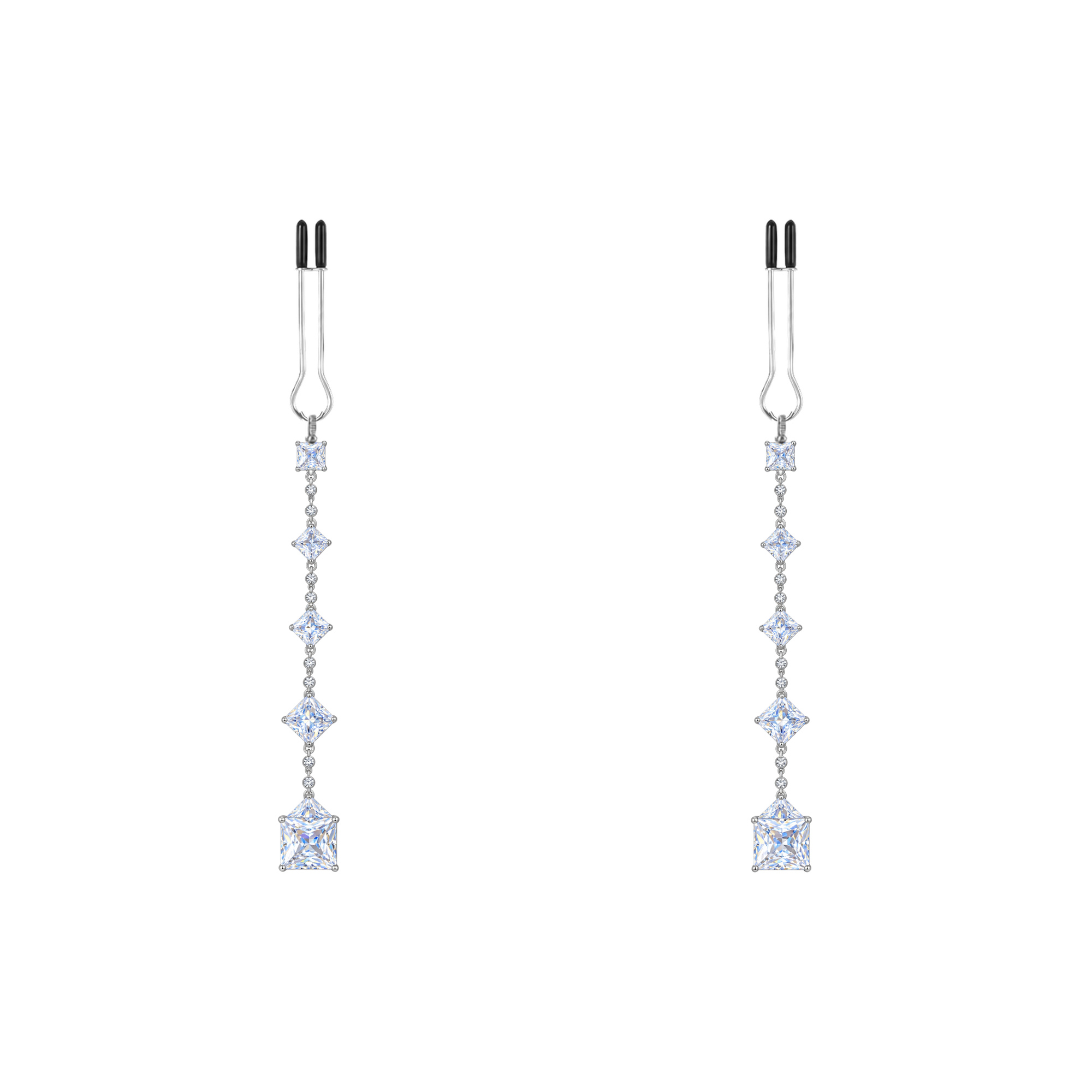 A pair of silver-tone non-piercing clips: star-shaped accents along fine strands