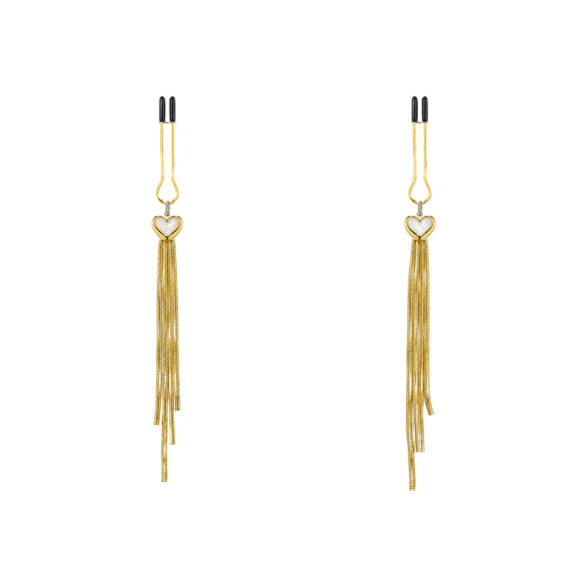 A pair of gold-tone non-piercing clips: heart-shaped motif with slender fringe