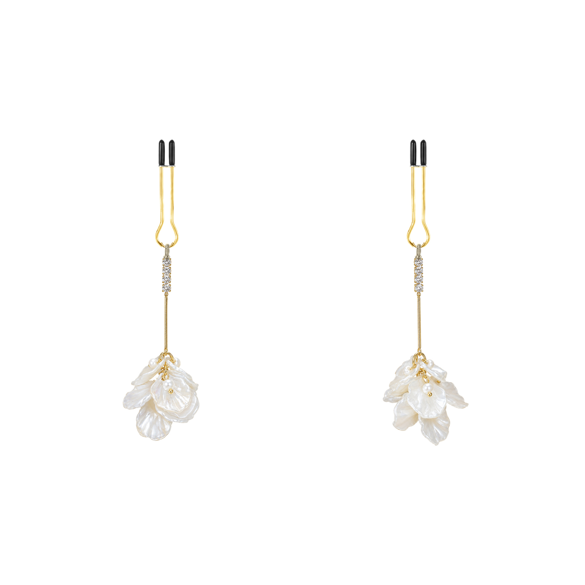 A pair of gold-tone non-piercing clips: translucent petal-shaped cluster