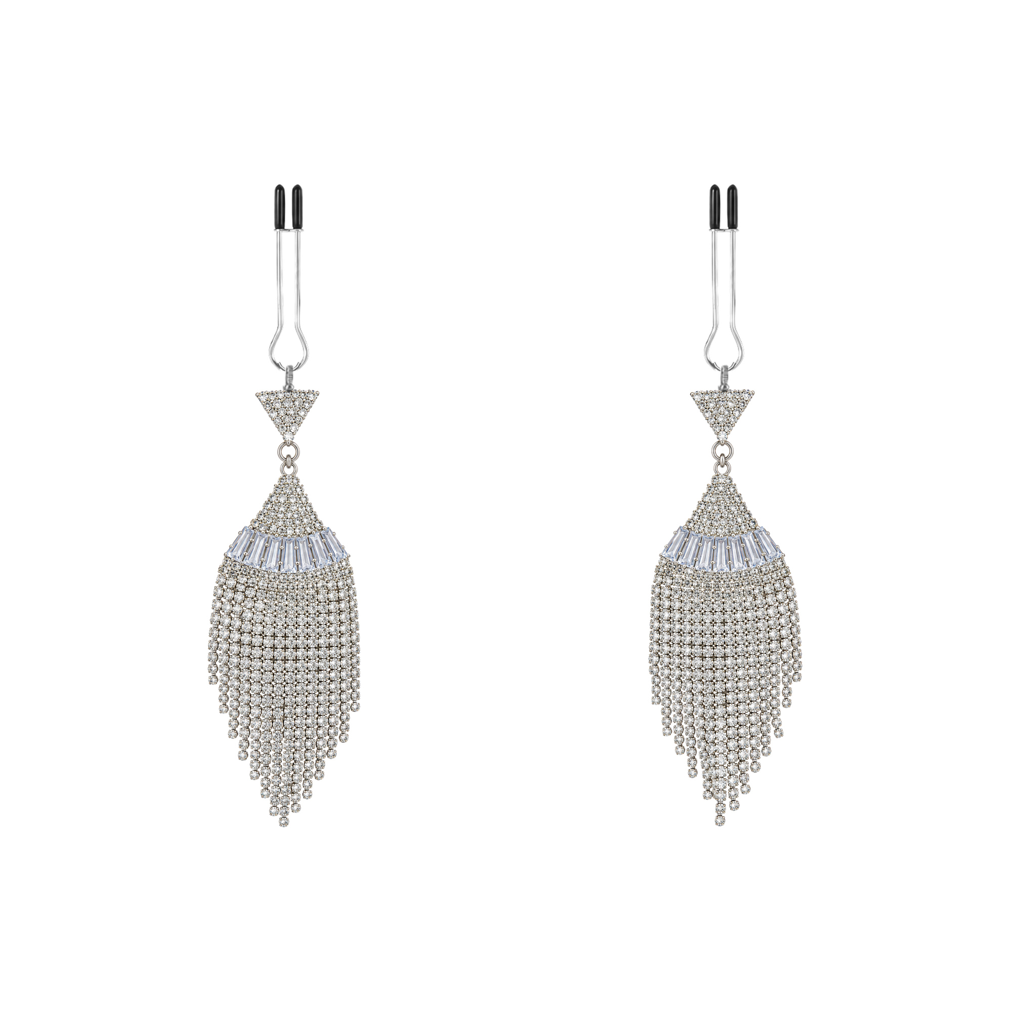 A pair of silver-tone non-piercing clips: fan-shaped crystal-look mesh