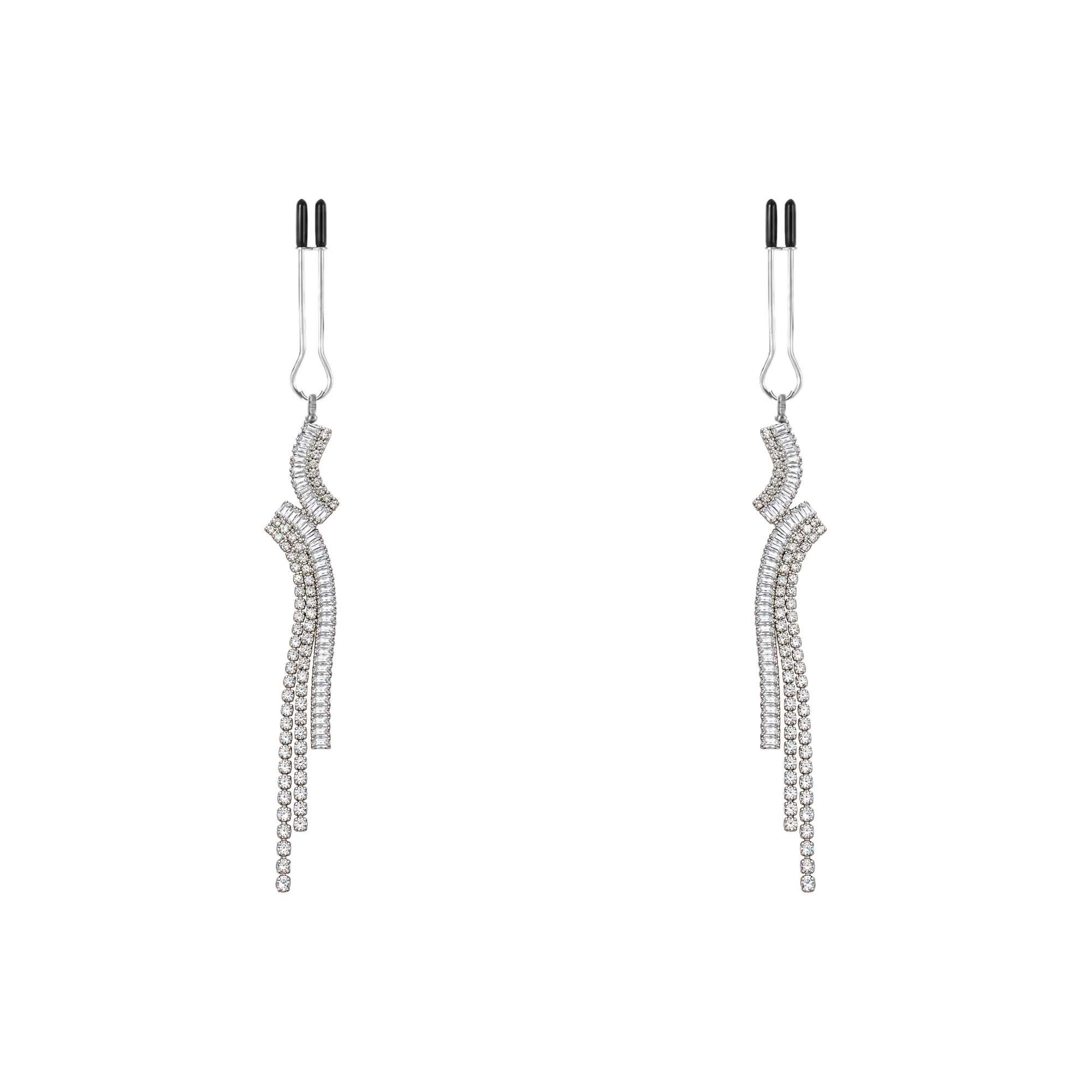 A pair of silver-tone non-piercing clips: curved motif with graduated fringe