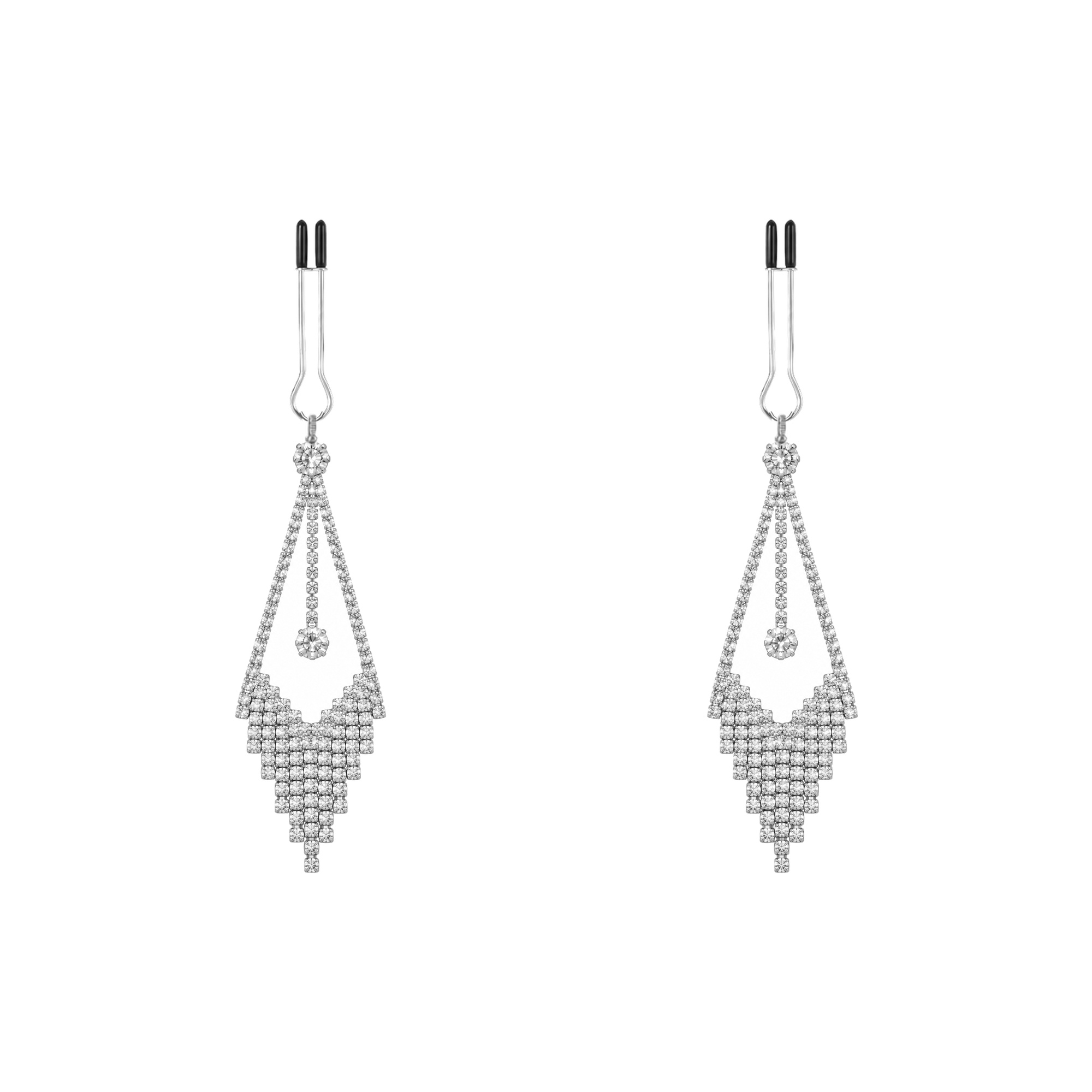 A pair of silver-tone non-piercing clips: open diamond-shaped motif with fringe