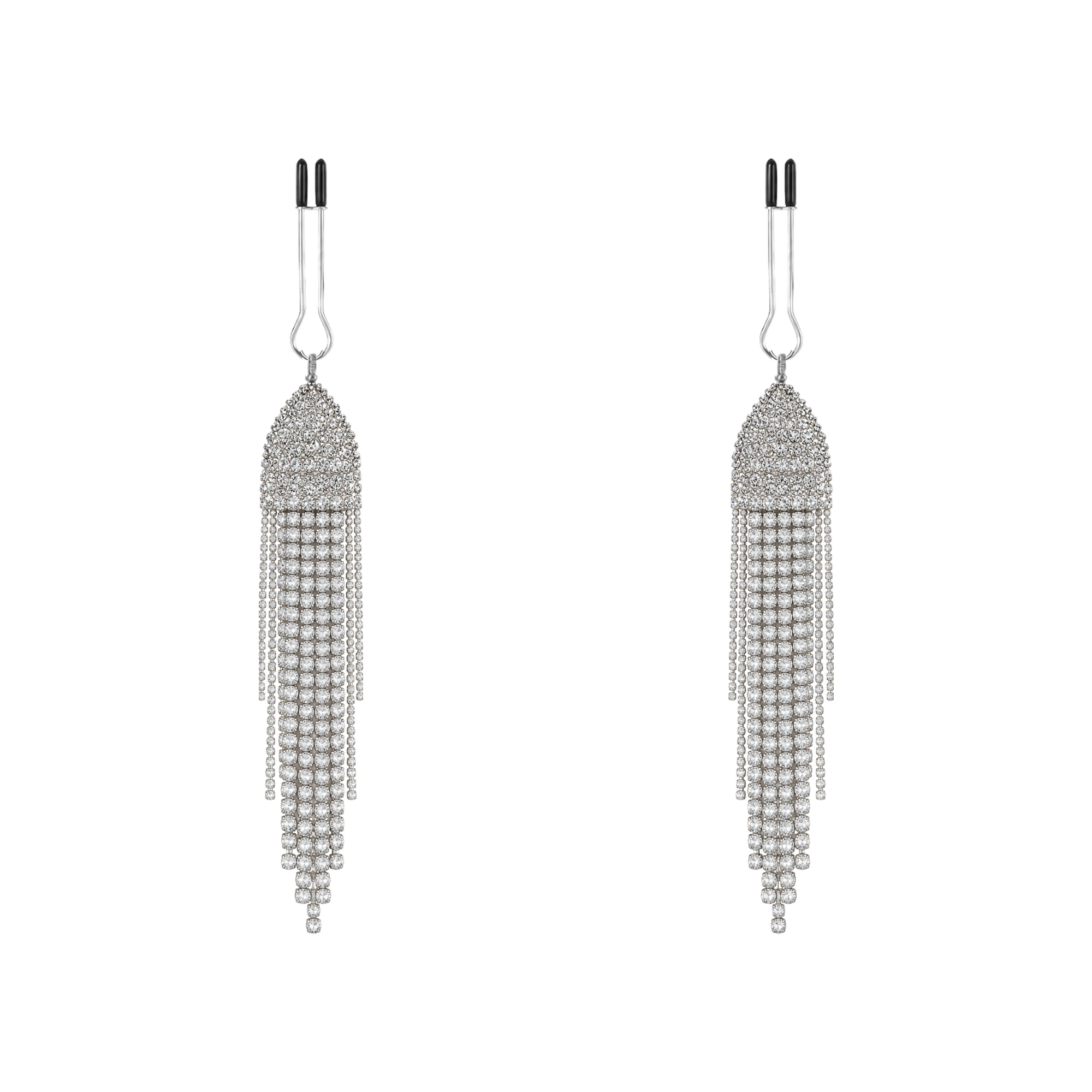 A pair of silver-tone non-piercing clips: arched motif with layered fringe